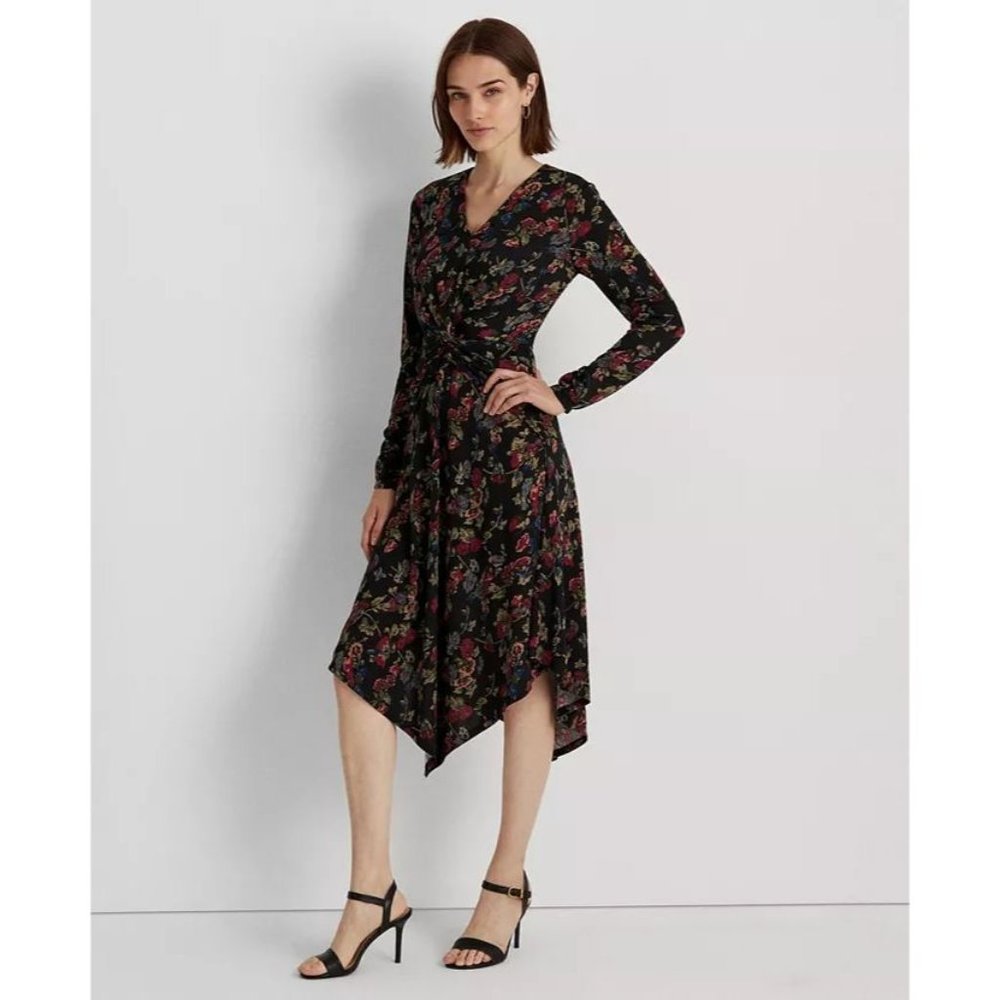 Lauren Ralph Lauren NWT Floral Surplice Jersey Dress size 2